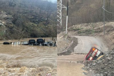Kəlbəcərədə yük maşını çaya aşıb:
