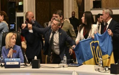 Rusiya və Ukrayna nümayəndə heyətləri arasında dava – Video